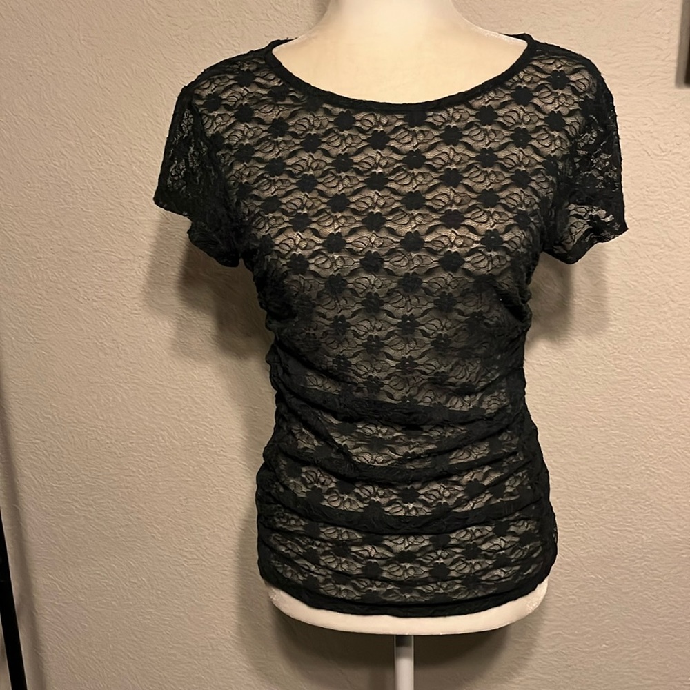 Free People sheer runched side short sleeved top